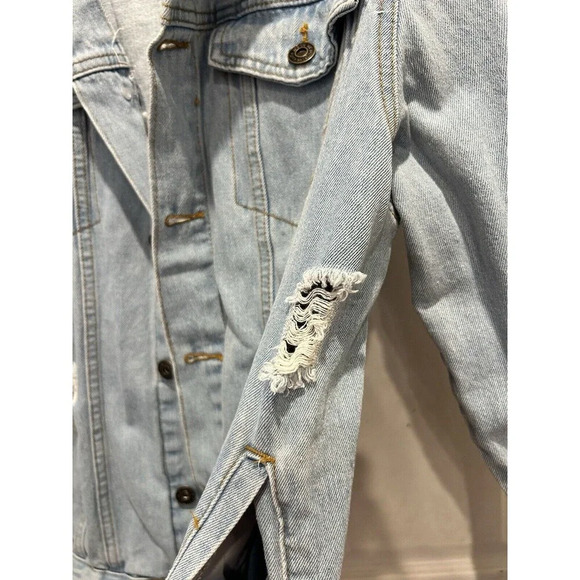 Trademark Brooklyn Cloth Denim Jean Jacket size Large Light Wash Distressed - Picture 7 of 11